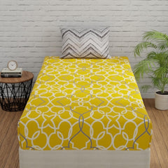 1 Single Bedsheet Cotton With 1 Pillow Covers - 55 X 88 Inches, Yellow & Grey | Long Lasting Softness & Light Weight | Machine Wash In Cold Water