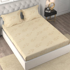 Cotton Bedsheet King Size Bed With 2 Pillow Covers - 100 X 108 Inches, Beige | 150 Thread Count Floral Bedsheet For Double Bed - Breathable & Lightweight