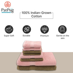 Patpug 100% Indian Cotton Plush Towel Set 2000 Gsm | Highly Absorbent, Fade Resistant, Quick Drying 2 Bath, 2 Hand & 4 Face Towel (Sepia Brown & Baby Pink) - 8 Piece