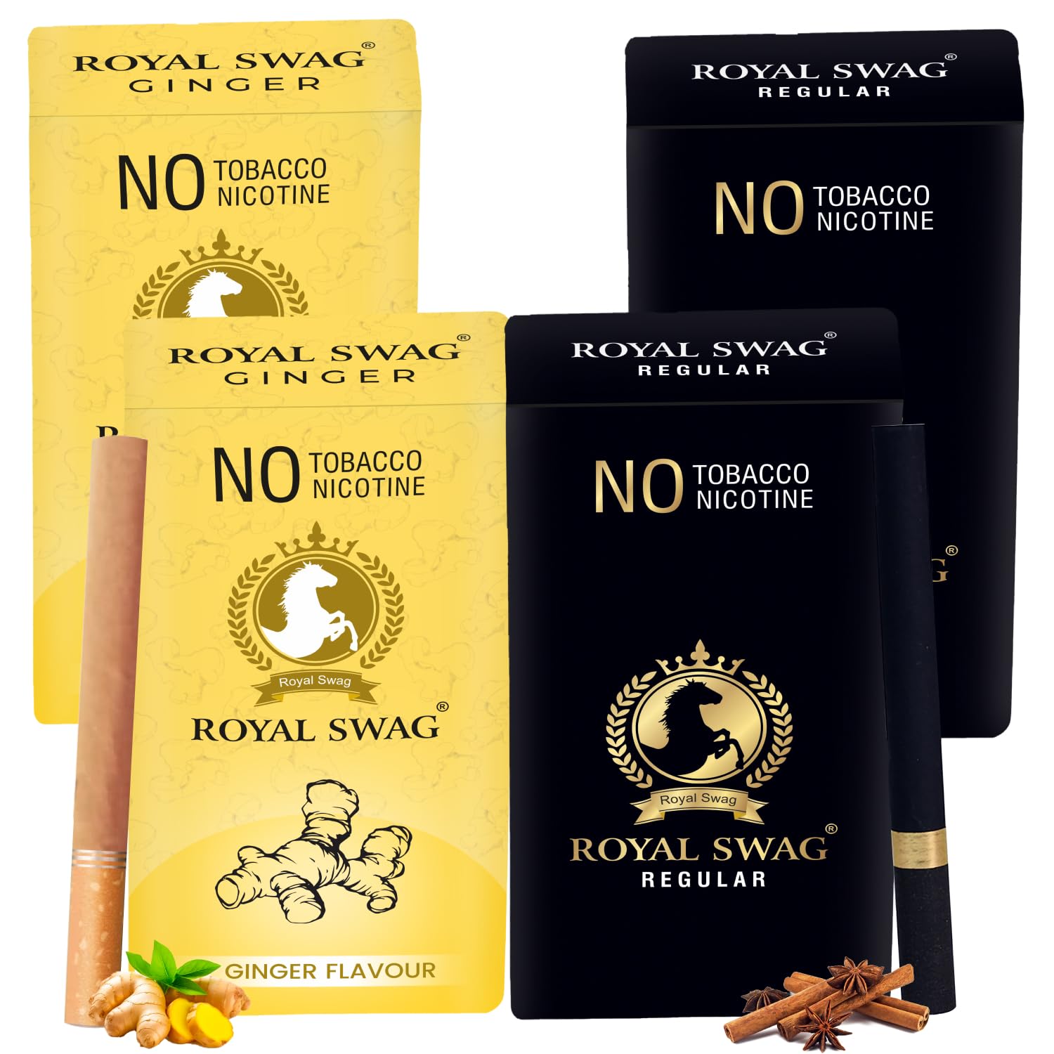 Royal Swag Natural Herbal Cigarettes Ginger, Regular Flavour (20 Sticks) 100% Tobacco-Free And Nicotine-Free Ayurvedic Herbs Clove, Tulsi & More | Free From Additives And Chemicals Royal Swag Natural Herbal Cigarettes Ginger, Regular Flavour (20 Sticks) 100% Tobacco-Free And Nicotine-Free Ayurvedic Herbs Clove, Tulsi & More | Free From Additives And Chemicals