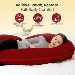 C Shape Full Body Pillow, Pregnancy Pillows For Sleeping, Maroon Color | Maternity Pillows For Back, Hips, Legs, Belly | For Pregnant Women With Removable, Washable Maroon Velvet Cover
