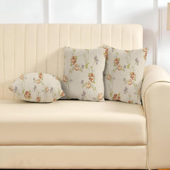 Microfiber Square Pillow Cushion For Sofa & Bed, Printed - Brown Rose & Grey - 16 X 16 Inch | Soft, For Comfort & Back Support | Breathable, Premium Cotton Cushion Cover With Zip - Set Of 3