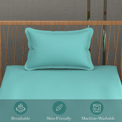 Solid Plain Single Size Bedsheet Set With 1 Pillow Covers | Size - 60 X 90 Inches, Aqua | Ideal For All Seasons Due To Its Breathable Nature