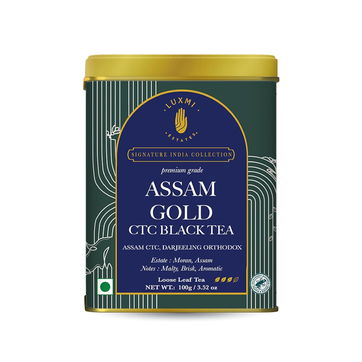 Luxmi Estates Assam Gold CTC Black Tea 100gm, 3.5 Ounce - Saffron, Cinnamon, Natural Cardamom Extract Loose Leaf Tea | Medium Caffeine Chai Patti - Organic Strong Tea