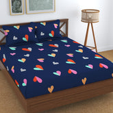 Double Bedsheet Queen Size Elastic Fitted With 2 Pillow Cover - 60 X 78 + 8 Inches, Navy Blue | Resistance & Wrinkle Recovery