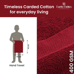 Earthy Fables Basic Hand Towel 800 Gsm | Pure Carded Cotton, Soft, Absorbent, Quick Dry & Skin-Friendly Towel - Pack Of 4 (Wine)