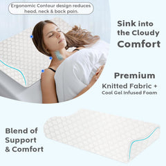 Cooling Foam Cervical Pillow, Memory Foam Pillow For Neck Pain Relief, White | Orthopedic Contour Pillow For Sleeping & Spinal Alignment | Ergonomic Support, Shoulder Pain Relief - Pack Of 1