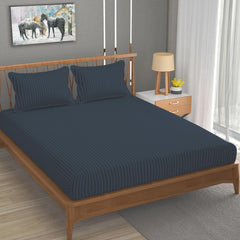 Cotton Elastic Fitted King Size Double Bed Bedsheet With 2 Pillow Covers - 72x78x6 Inches, Dark Grey | Durable Bedsheets For Everyday Comfort