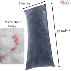 Full Body Pillow, Long Sleeping, For Side Sleeping Hugging, Cuddling, Relaxing, Dark Grey - 54 X 18 Inches | For Pregnancy Comfort, Velvet Pillow With Removable Cover, Adjustable Pillow