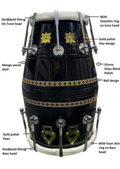 Professional Classical Dholak Nut & Bolt With Bag & Belt Also - Black | Double Headed Hand Drum, Perfectly Symmetric Round Dholak - Dholak For Festival, Wedding, Satsang | Very Easy To Tune
