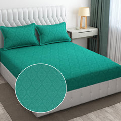 144 TC Rotary Printed King Size Bedsheet With 2 Pillow Covers - 90 X 95 Inches | Sea Green, Damas Design Bedsheet | Machine Washable & Wrinkle Resistant