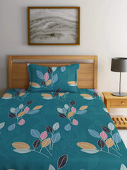 Jaipuri Single Bedsheet With 1 Pillow Cover - 42 X 75 X 8 Inches, Green | Super Soft Premium Brushed Glace Cotton | Breathable & Wrinkle-Free | Elastic Fitted Bedsheet