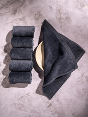 Damensch 100% Cotton Face Towel 900 Gsm | Super Soft Gym For Workout, Ultra Absorbent Towel Quick Dry Face Towel - Twilight Grey (Pack Of 6)