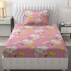 Microfiber Single Bedsheet Set With 1 Pillow Covers (60 X 90 Inches) Pink & White | Durable & Long-Lasting | 144 Thread Count | Wrinkle Free
