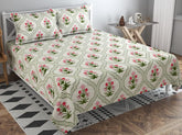100% Cotton Double Bed Bedsheet Set With 2 Matching Pillow Covers | 90 X 90 Inches, Pista & Pink- Ideal For Villas, Guest Houses, & Daily Home Use Double Bedsheet