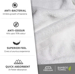 Heelium Bamboo Bath Towel | Lightweight & Quick Drying | Ultra Absorbent Towel 400 Gsm | Pack Of 4 - White
