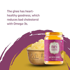 Pure Premium A2 Desi Ghee By Nei Native | Pure Bilona Ghee Better Digestion & Immunity Good For Health | 1 Litre (500ml * 2) 33.8 Ounce | Jar Pack