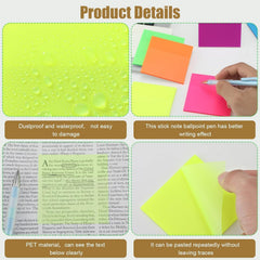 Transparent (100 Pcs Multicolor 3x3 Inch) Self-adhesive Sticky Notes, Ideal For Office, School