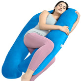 U Shaped Pregnancy Pillow For Pregnant Women & Nursing Mom, Sky Blue Color | Full Body Support, Single Pillow For Multipurpose Use During Maternity | Premium Velvet Outer Cover With Zip