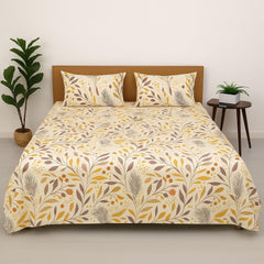 King Size Bedsheet With 2 Pillow Covers - 108 X 108 Inches, Cream & Brown | Wrinkle & Fade Resistant Bedding | Perfect For Homes, Hotels, Villas, Resorts & Guest Houses