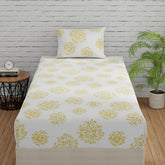 1 Single Bedsheet With 1 Pillow Cover | Durable & Long Lasting Fabric, Easy Hand & Machine Wash | Size - 55 X 88 Inches, White & Yellow