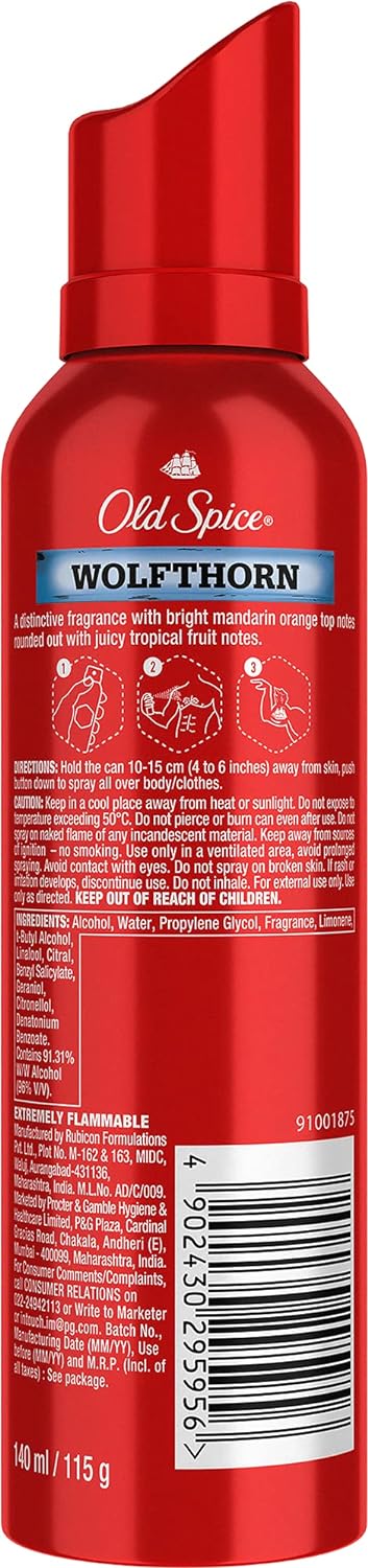 Old Spice Combo Of 3 Wolfthorn No Gas Deodorant Body Spray Perfume For Men 140ml Each 4.7 Fl.oz. Old Spice Combo Of 3 Wolfthorn No Gas Deodorant Body Spray Perfume For Men 140ml Each 4.7 Fl.oz.