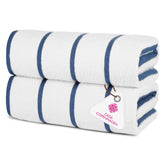 Casa Copenhagen Pack Of 2 Cabana Pool Xl Bath Towels 610 Gsm Cotton Rough & Tough Use Colour (White Navy Stripe)