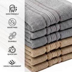 Akiko Home 100% Cotton Essential Series Hand Towels 1200 Gsm | Soft, Absorbent & Durable, Cotton Hand Towel For Bathroom Use, Gentle On Skin- Pack Of 6 (Grey & Beige)