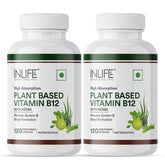 Inlife Plant Based Vitamin B12 Supplements For Men & Women | Supports Nerve Health & Brain Health | B12 From Spirulina Extract | 120 Vegetarian Capsules , 200gm 0.4lbs , Each Pack Of 2