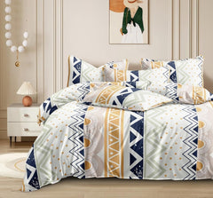 Printed King Size Double Bedsheet With 2 Large Pillow Cover - Size 72 X 78 X 10 Inches, Multicolor | Cotton Elastic Fitted All Around Bedsheet - Breathable & Wrinkle Free