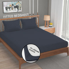 Cotton Elastic Fitted King Size Double Bed Bedsheet With 2 Pillow Covers - 72x78x6 Inches, Dark Grey | Durable Bedsheets For Everyday Comfort