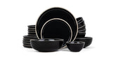 Ceramic Dinner Set Of 20 Pcs, Black Rim | Crockery Set For Dining Table - Glossy Finish Premium Stoneware | 6 Dinner Plates + 6 Quarter Plates+ 6 Veg Bowls, 180ml Each+ 2 Medium Bowls, 800ml Each
