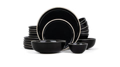 Ceramic Dinner Set Of 20 Pcs, Black Rim | Crockery Set For Dining Table - Glossy Finish Premium Stoneware | 6 Dinner Plates + 6 Quarter Plates+ 6 Veg Bowls, 180ml Each+ 2 Medium Bowls, 800ml Each