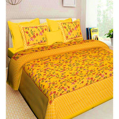 Printed Double Bedsheet For King Size With 2 Pillow Covers - 90 X 100 Inches, Yellow & Red | Better Use Soft Detergent For Long Durability