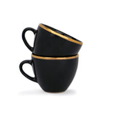 Real Gold Line Ceramic Tea Cups Set Of 6 - Black Gold Line, 200ml Each | Tea Cup Set Of 6 - Premium Ceramic Tea Set With Glossy Finish | Ceramic Tea Cup