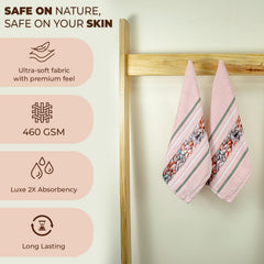 Rangoli 100% Cotton Hand Towel 450 Gsm | Hanging Towel Soft, Luxury & Highly Absorbent Towels Fade Resistant & Multipurpose Hand Towels (Peach) - Pack Of 2