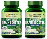 Himalayan Organics Plant Based Brain Booster Supplement With Ginkgo Biloba & Brahmi, Healthy Brain, Stress Relief, Improve Focus | 60 Veg Capsules 100gm 0.2lbs Each Pack Of 2