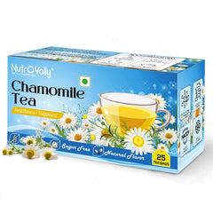Nutrovally Chamomile Tea - 25 Tea Bags | Improve Sleep Cycle & Skin Health - Refreshing Pure Flowery Loose Leaves | Caffeine Free, Gluten Free, Sugar Free