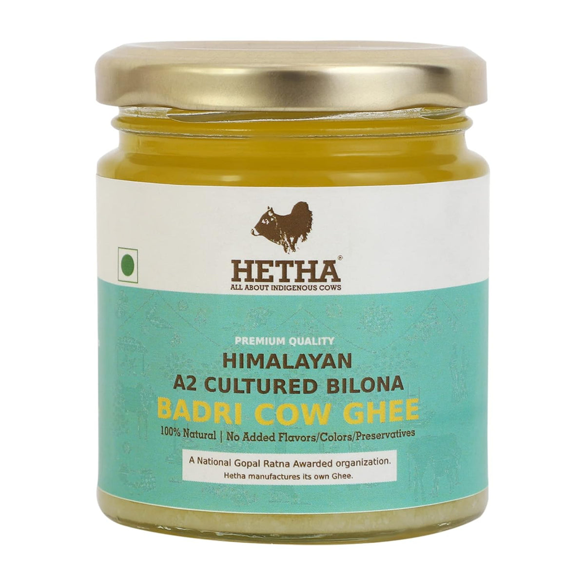 Natural Himalayan A2 Cultured Bilona Badri Cow Ghee By Hetha | Good Source Of Energy & Nutrients Healthy Desi Ghee With Rich Aroma | (250ml) 8.4 Ounce | Jar Pack