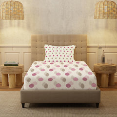 Bedsheet For Single Bed With 1 Pillow Cover | 58 X 90 Inches, Cream & Pink - 200 Thread Count Soft & Comfortable | Ideal For Bedroom, Guest Room, House