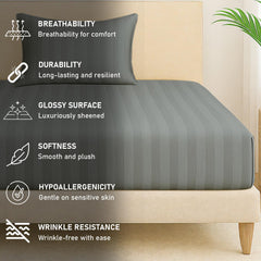 1 Single Bedsheet For King Size With 1 Pillow Covers | 36 X 78 Inches, Dark Grey - 130 Thread Count Soft & Comfortable | Ideal For Bedroom, Guest Room, House