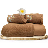 Rangoli 100% Cotton Martin Bath & Hand Towels 900 Gsm | Quick Dry, Ultra Soft, Highly Absorbent Printed Bath Towel - Brown (Set Of 3)
