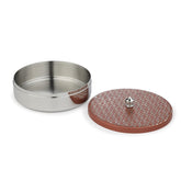 Designer Pink Stainless Steel Round Box With Lid - 480ml, Ikat Series | Tea Taper Dabara - Multipurpose Table Top Containers Jars