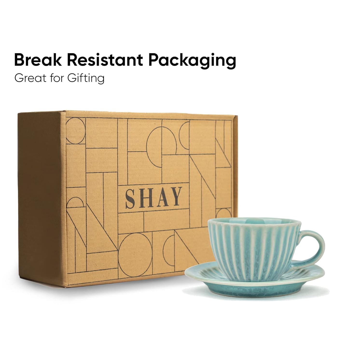 Ceramic Cup & Saucer Set Of 6 - Turquoise, 200ml Each | 6 Cups + 6 Saucers - Premium Stoneware Tea Set With Glossy Finish | Ceramic Tea Cup & Saucer Set - Microwave Safe & Dishwasher Safe Ceramic Cup & Saucer Set Of 6 - Turquoise, 200ml Each | 6 Cups + 6 Saucers - Premium Stoneware Tea Set With Glossy Finish | Ceramic Tea Cup & Saucer Set - Microwave Safe & Dishwasher Safe