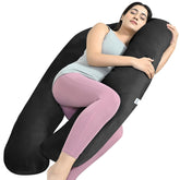 U Shaped Pregnancy Pillow For Pregnant Women & Nursing Mom, Dark Grey Color | Full Body Support, Single Pillow For Multipurpose Use During Maternity | Premium Velvet Outer Cover With Zip
