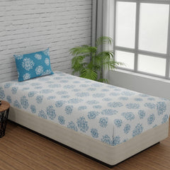 1 Single Bedsheet With 1 Pillow Cover | Durable & Long Lasting Fabric, Easy Hand & Machine Wash | Size - 55 X 88 Inches, White & Blue