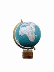 Rotating World Globe 8 Inch With Gold Arc & Wooden Stand For Show Piece For Home, Office, Study Table Decor, Birthday, Party Gifts For Students, Sky Blue, Pack Of 1
