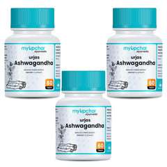 Myupchar Urjas Ashwagandha 500mg Tailored For Bodybuilders & Gym - Goers Stamina Booster, Muscle Recovery, Immune Support, Stress Reduction | 60 Tablets 100gm 0.2lbs Each Pack Of 3