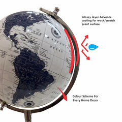 Educational & Antique Blue Wooden Tripod For Home Decor World Globe Up To Date Map, Office Decor, Gift Item, Showpiece - 8 Inch, Chrome Plating, Pack Of 1