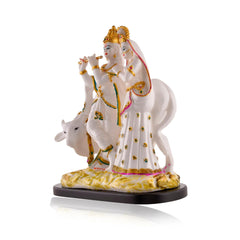 Radha Krishna Murti Idol, Radhe Krishna With Cow Statue, Marble, White Idol -11 Inch, All Occasions Statue, For Pooja Room, Wedding Gift, Home Decorative Item Showpiece